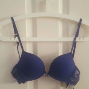 Blue Bra with Bow and Lace Detail